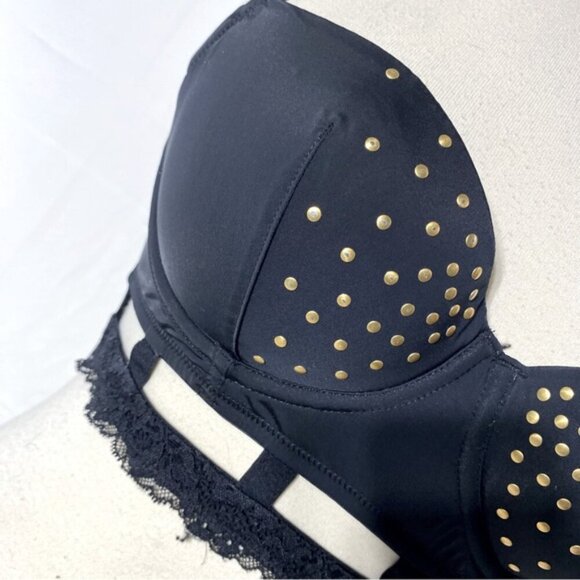 La Senza Black Bustier Bra W Gold Dots And Lace Trim 36B - Picture 3 of 12
